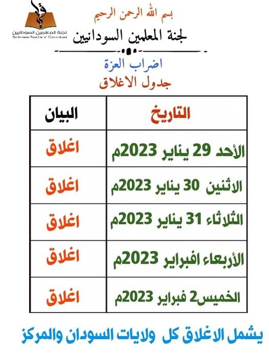 لجنة المعلمين تعلن مواصلة إغلاق المدارس لمدة أسبوع